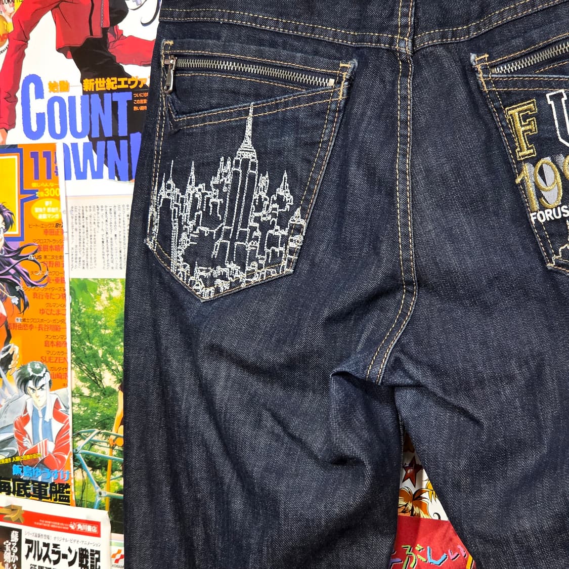 후부 백 포켓 자수 진청 데님 팬츠 상품이미지5