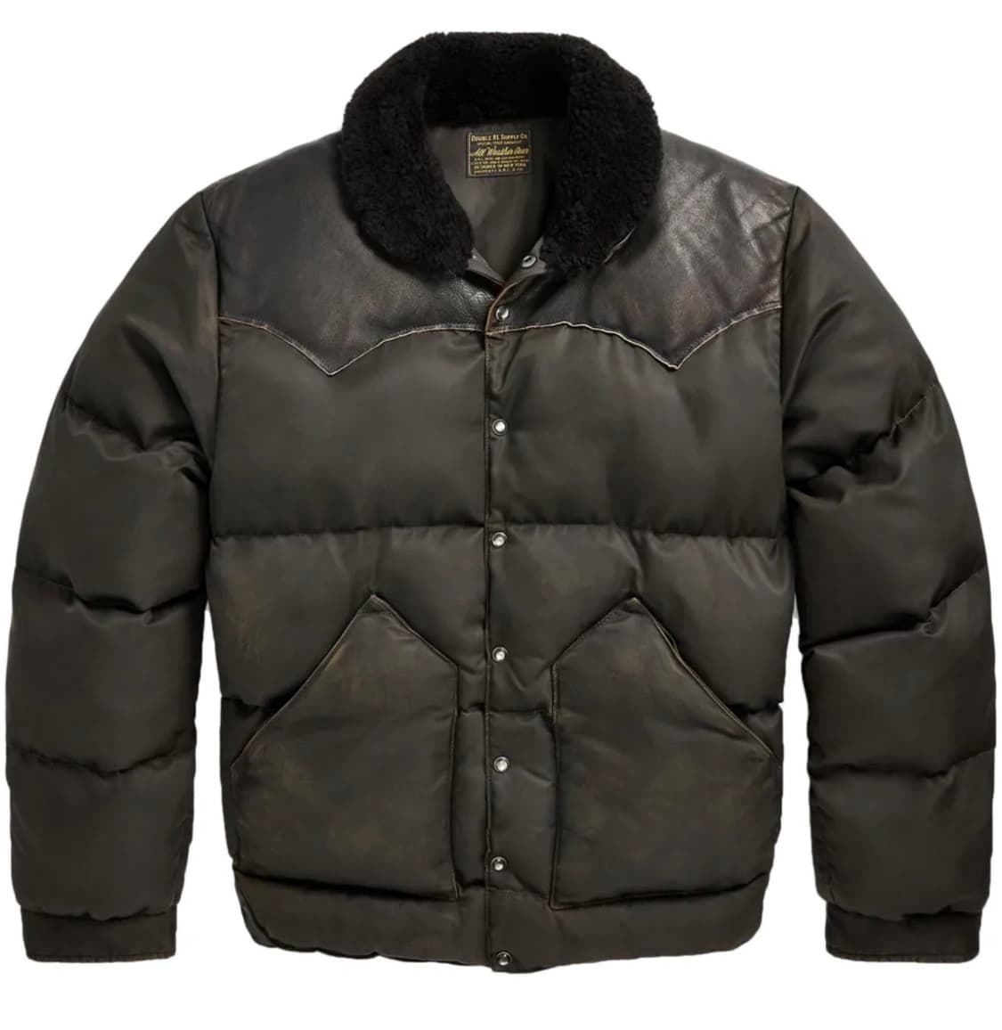 더블알엘(RRL) 시어링 칼라 가죽 요크 다운 재킷 M사이즈 상품이미지1