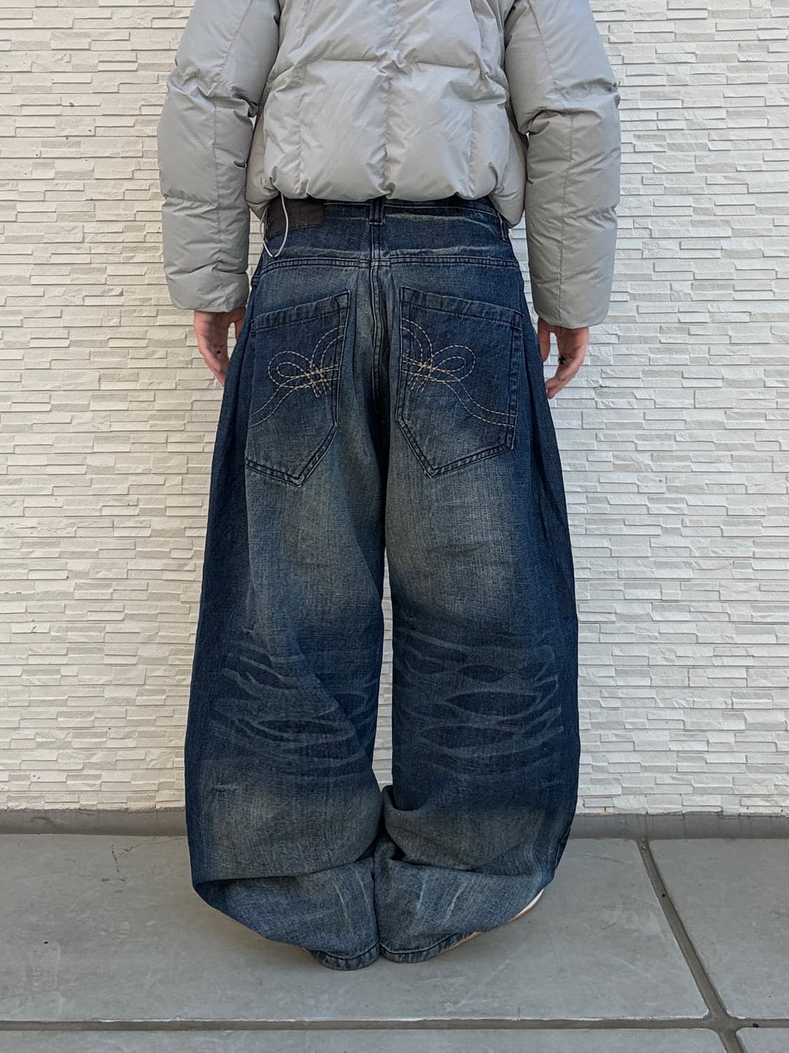 90s ROCAWEAR 올드스쿨 다크 인디고 오버 와이드 데님 팬츠 상품이미지3