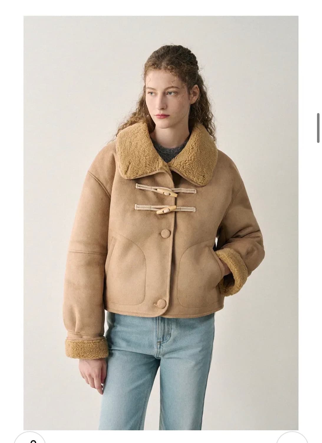 (새상품)(M) 드로우핏 우먼 우드 버튼 오버핏 시어링 자켓 무스탕 판매 상품이미지7