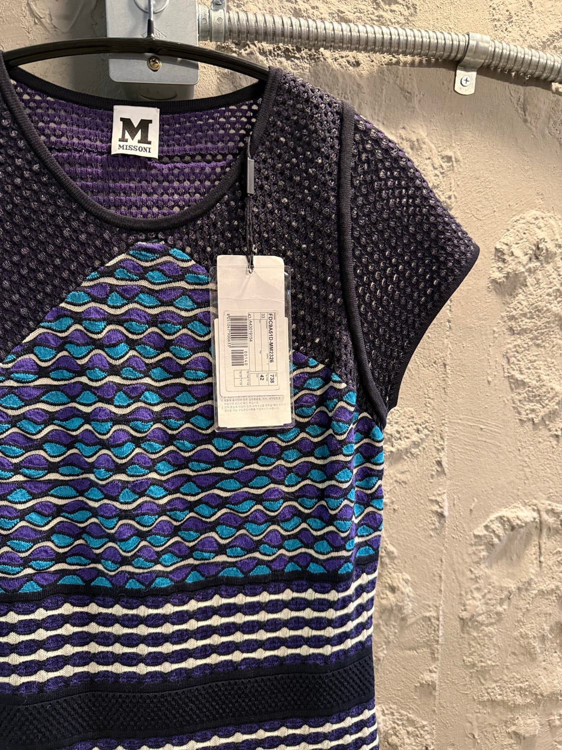 42 미쏘니 MISSONI 패턴 니트 반팔 원피스 퍼플 멀티 상품이미지3