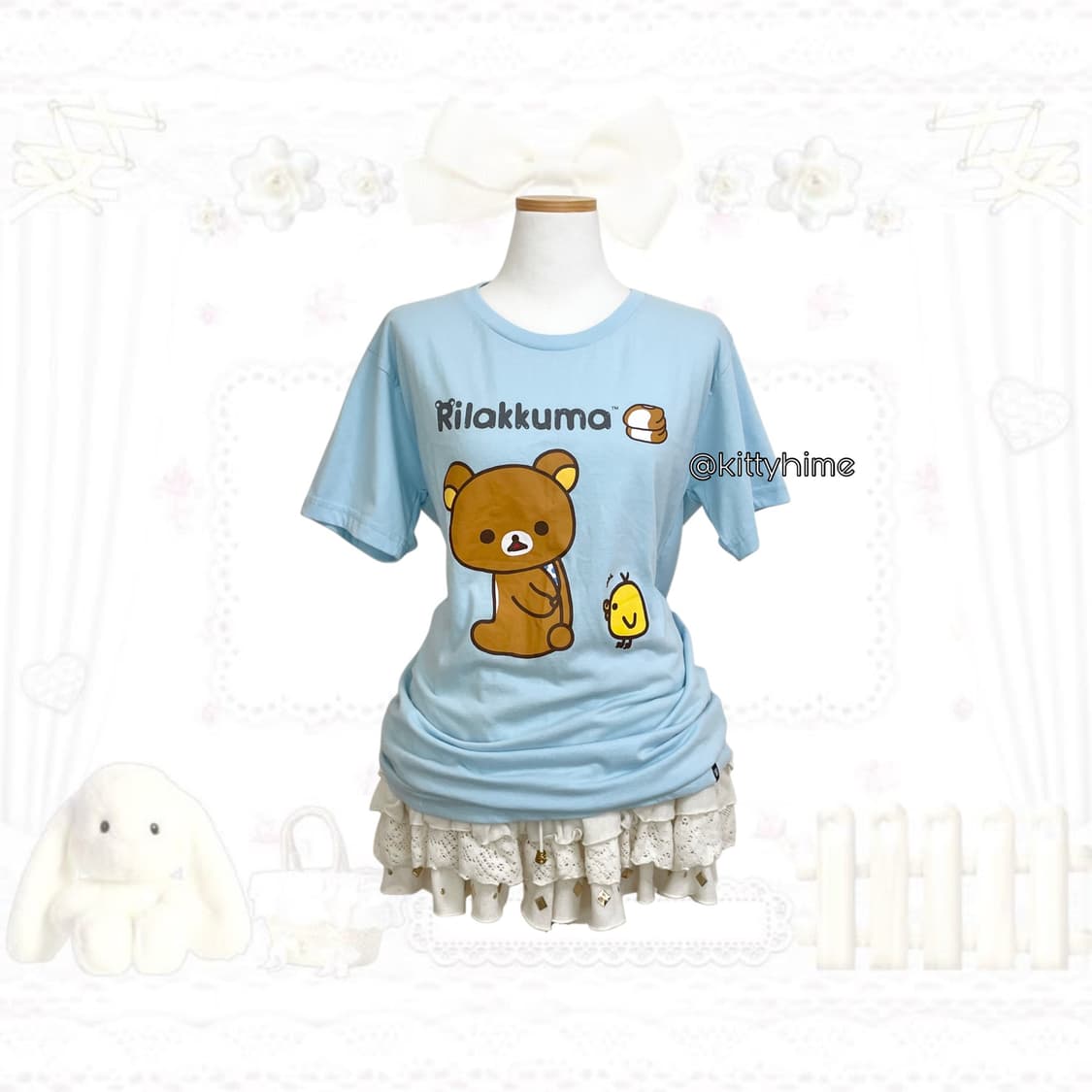 rilakkuma 리락쿠마 하늘색 박시티 리락쿠마티셔츠 산엑스 고전리락 상품이미지1