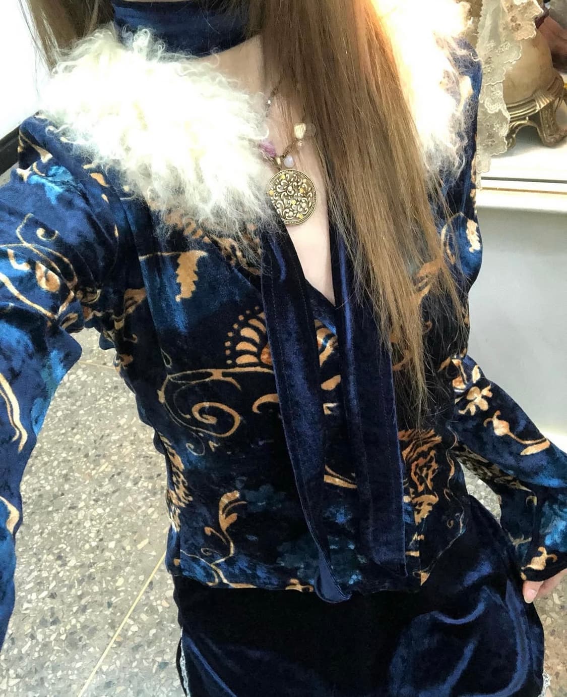 파우닝113 오리엔탈 페어리 퍼 빈티지 블루 가디건 크루빈티지 큐빈 상품이미지1