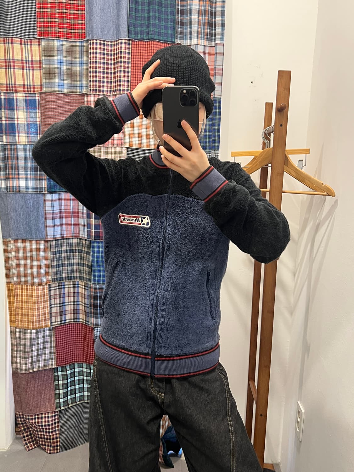 히스테릭글래머 양털 네이비 블랙 집업 상품이미지3