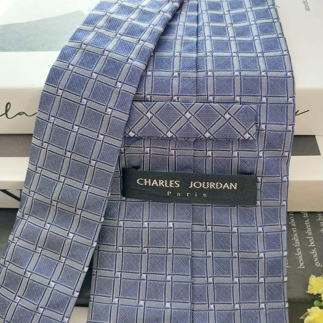 샤를 주르당 실크 퍼플 체크 자카드 넥타이 9.7cm A+등급 K1305 상품이미지6