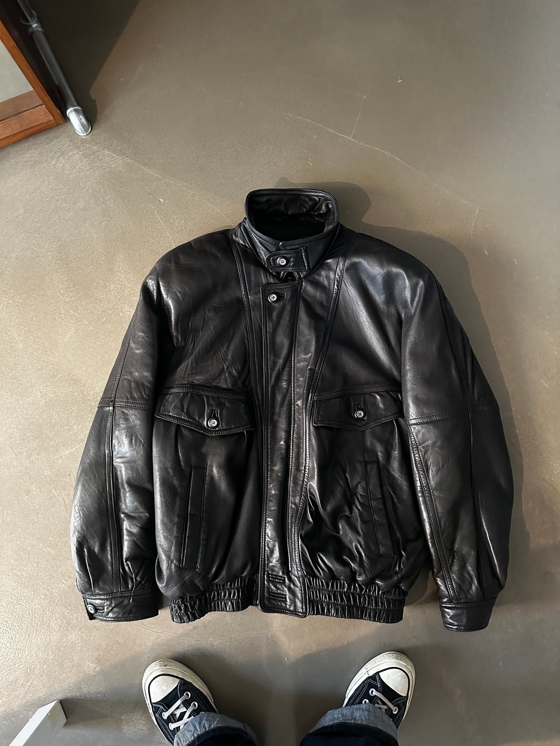 90s 클래식 램스킨 레더 블루종 자켓 상품이미지1