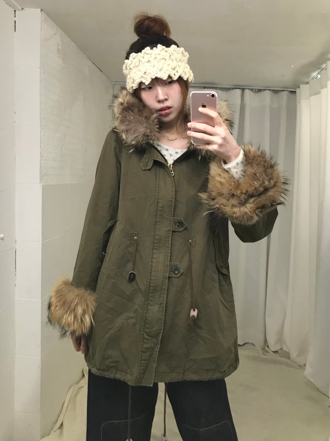 🎄빈티지 크리스마스 트리 A라인 퍼 야상 자켓 상품이미지1