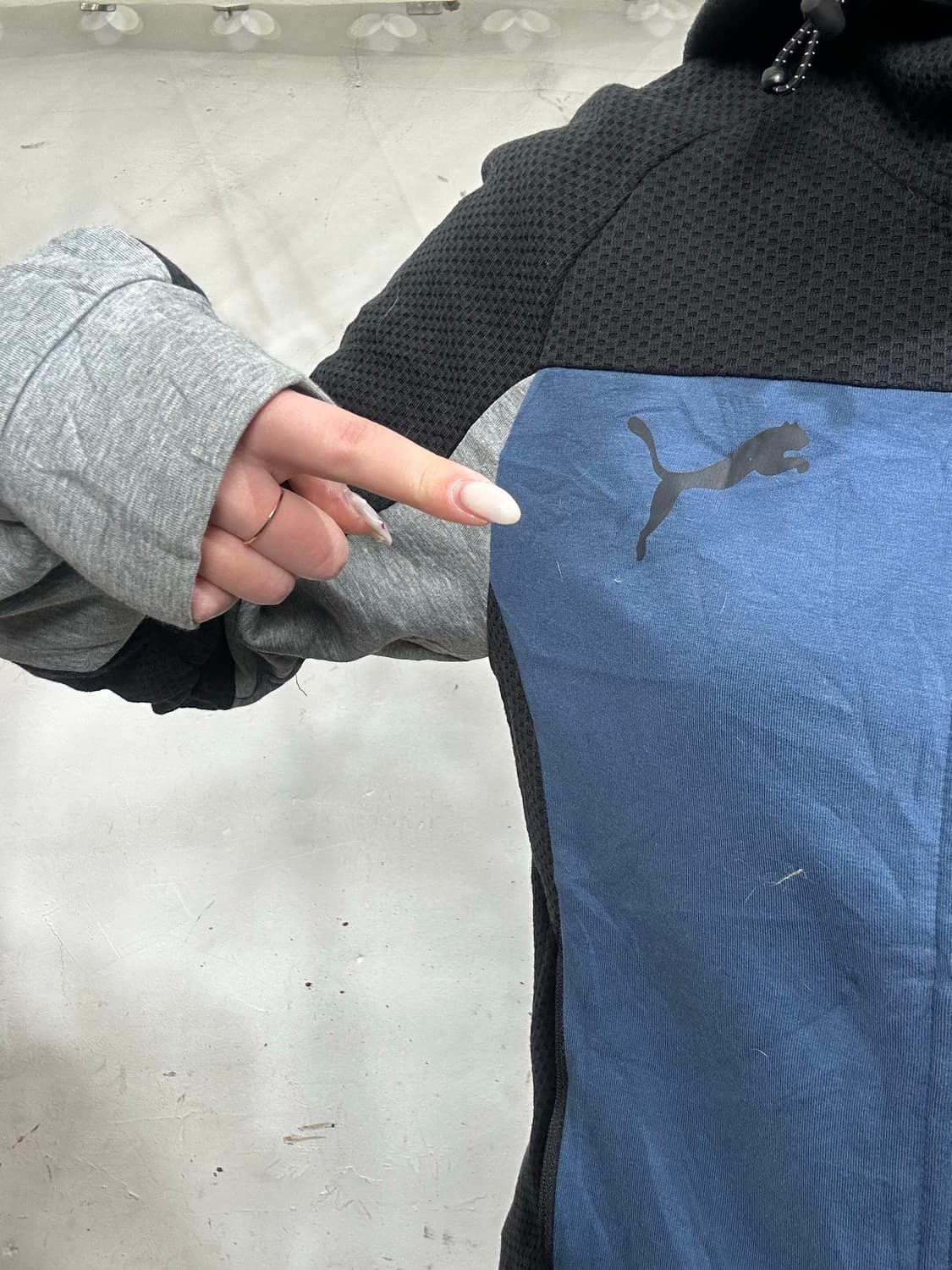 푸마 블루 블랙 후드 배색 트랙탑 져지 S 상품이미지4