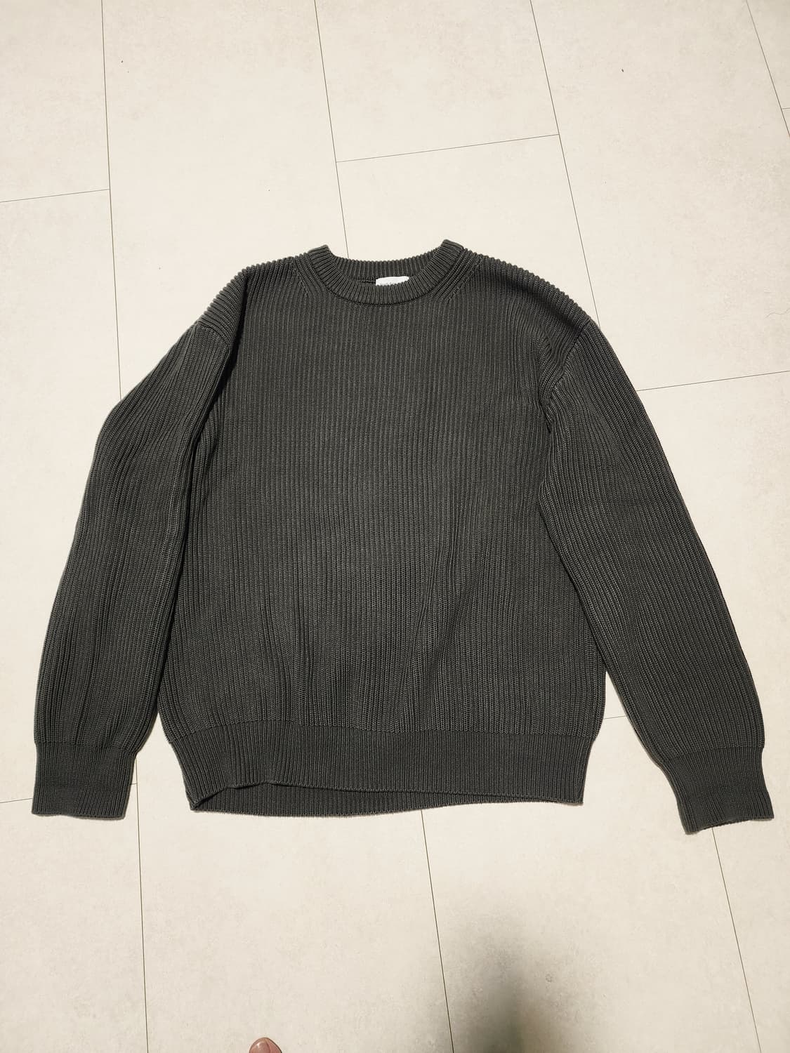 스테디에브리웨어 코튼 크루넥 립 니트 올리브 4사이즈 상품이미지1