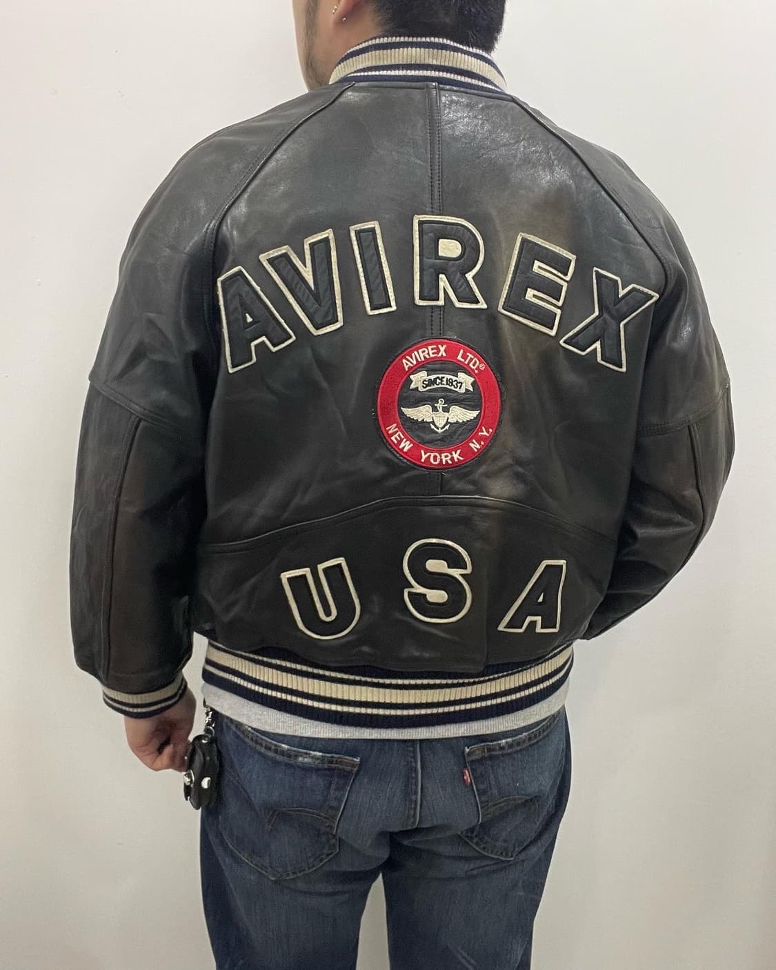 L~XL) 90s 아비렉스usa 스포츠 카우레더 자켓 상품이미지4