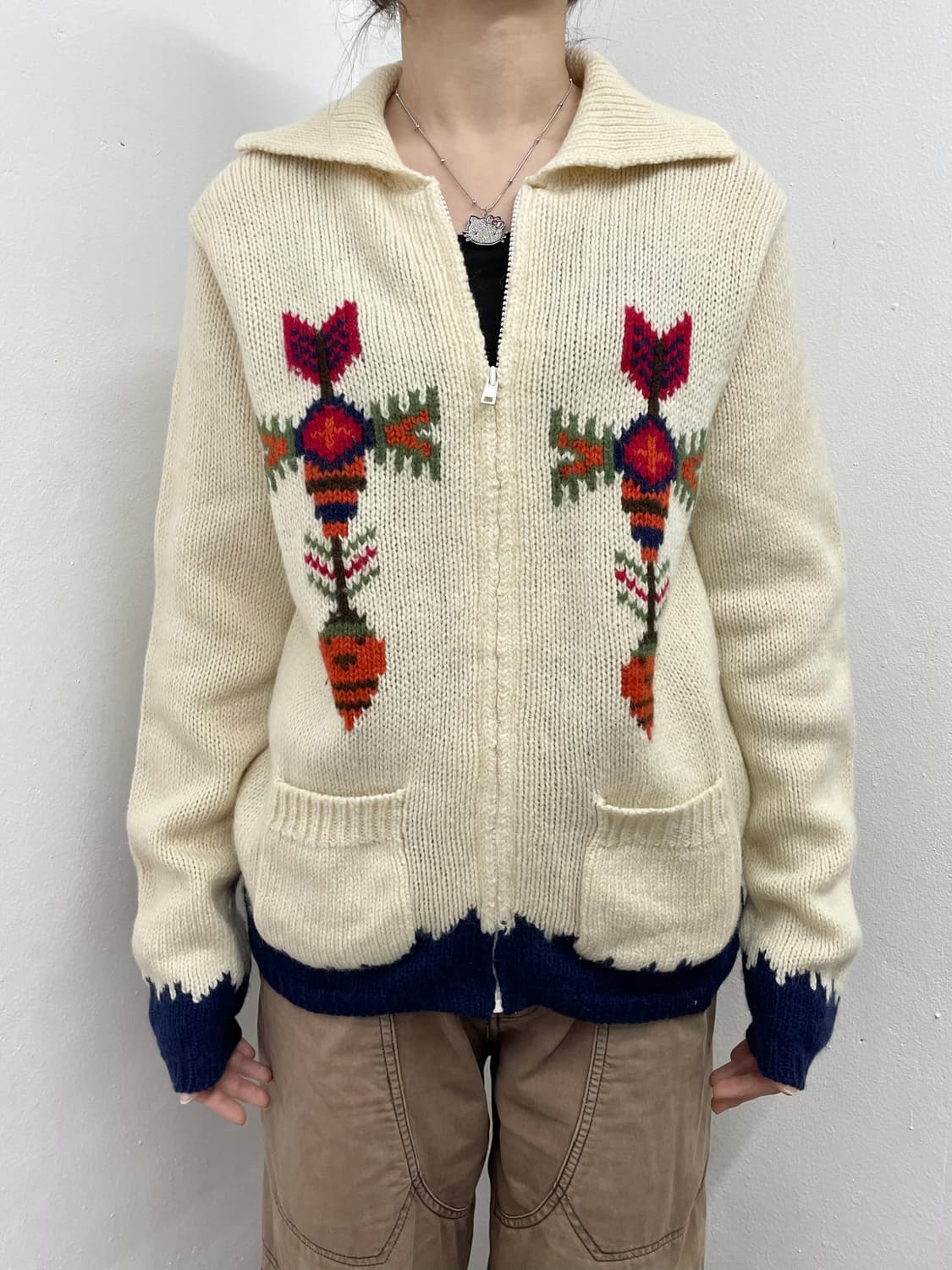 울 노르딕 포켓 니트 집업 상품이미지1