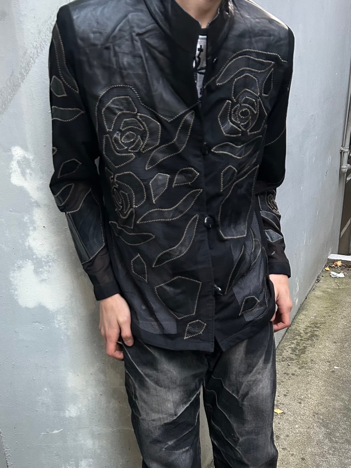 rare design 2000s Jpn 고딕 플라워 시스루 레쟈 자켓 상품이미지1