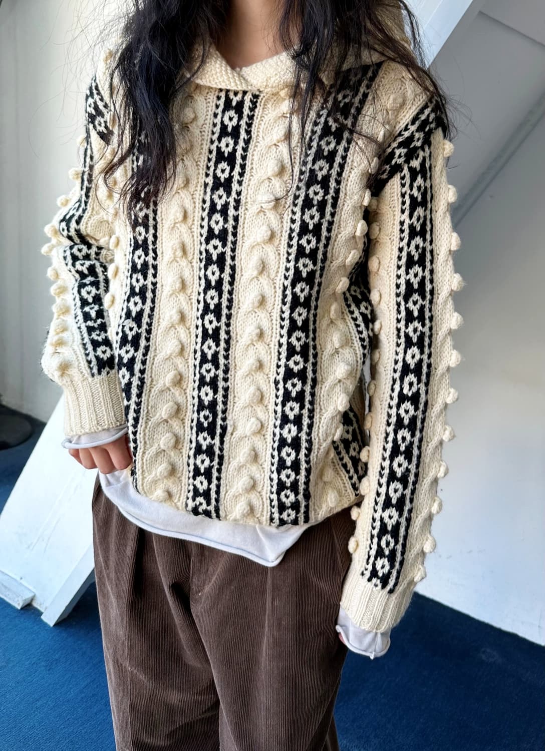 Design patterned heavy wool knit hooded  상품이미지6