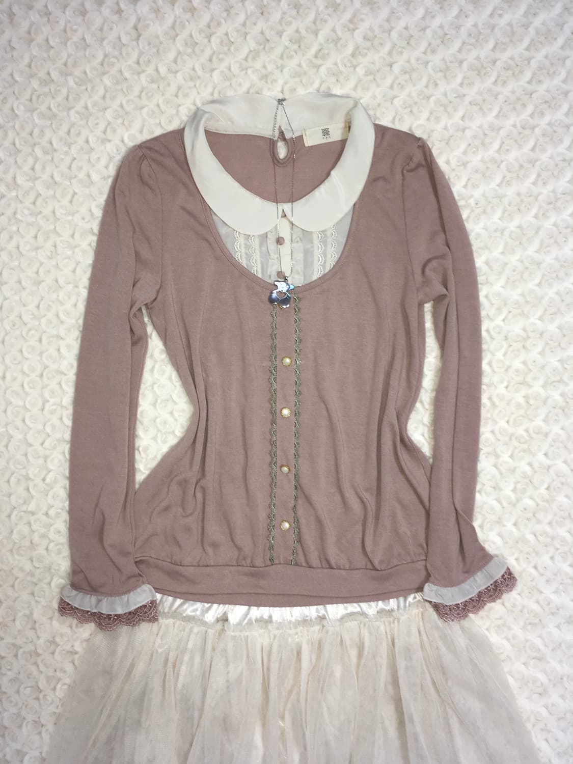jpn vintage pinkbeige layered frill blou 상품이미지4