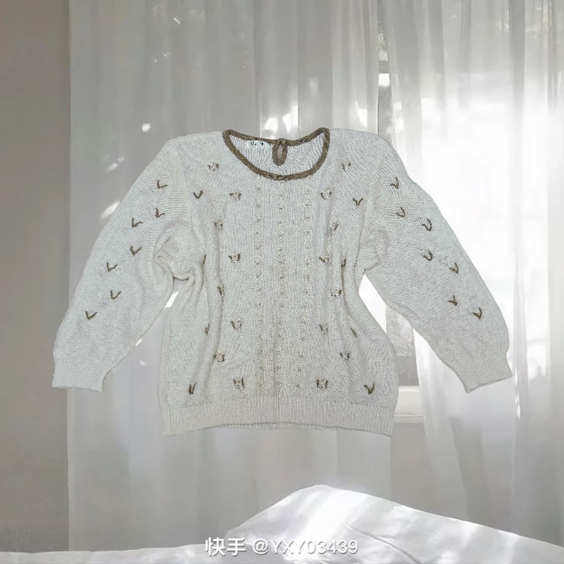 일본 빈티지 아이보리 플라워 진주 모리 니트 상품이미지1