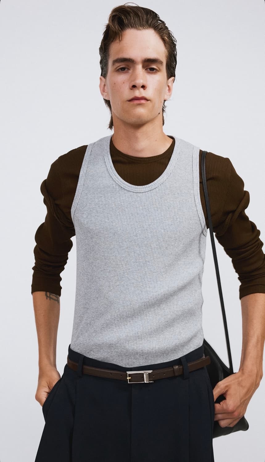 렉토 26SS 골지 립 탱크탑 슬리브리스 멜란지 그레이 상품이미지1