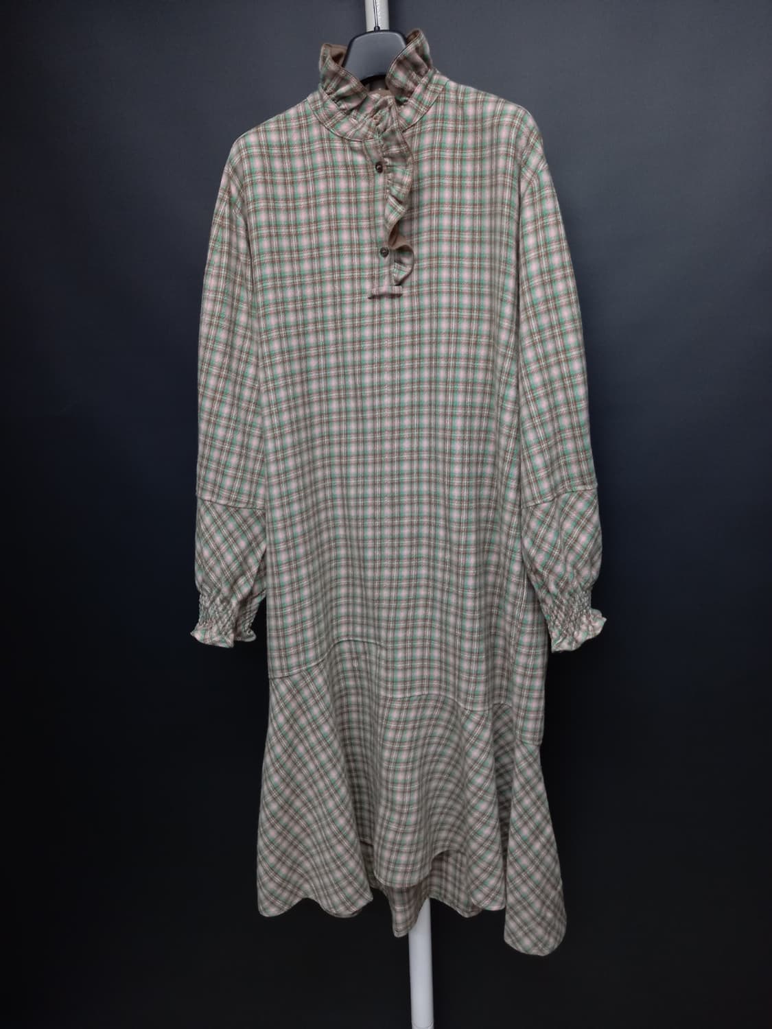 새 시스템 춘추동 모 체크 맥시 롱 원피스 44-77 상품이미지3