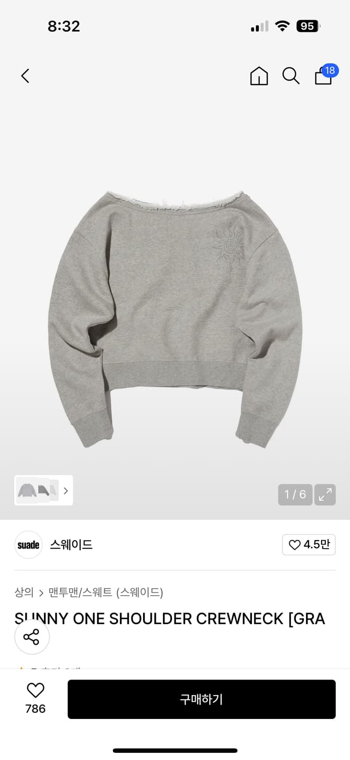 SUNNY ONE SHOULDER CREWNECK [GRAY] 상품이미지1