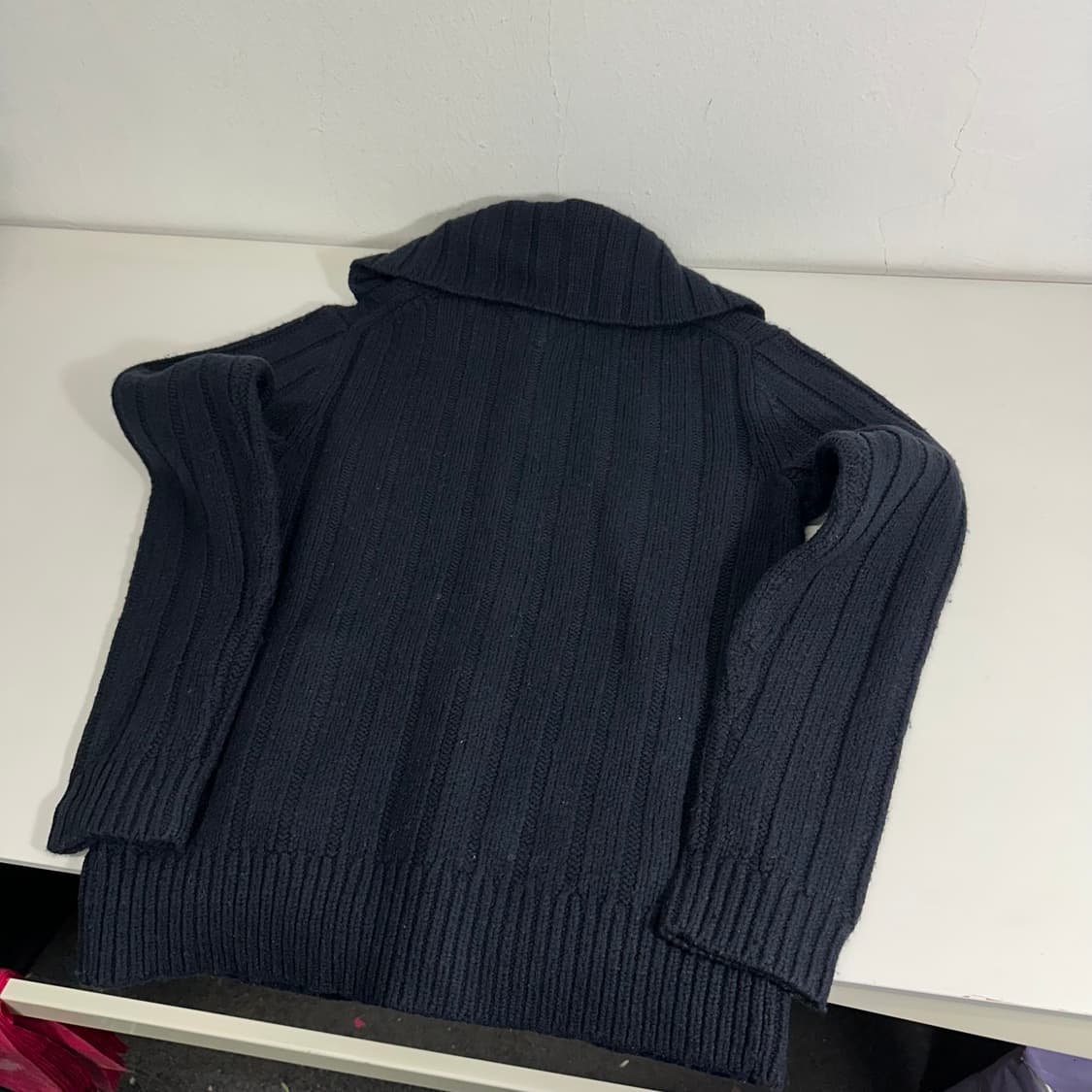 우먼M 타미힐피거 다크네이비 빅카라 꽈배기 가디건 상품이미지7