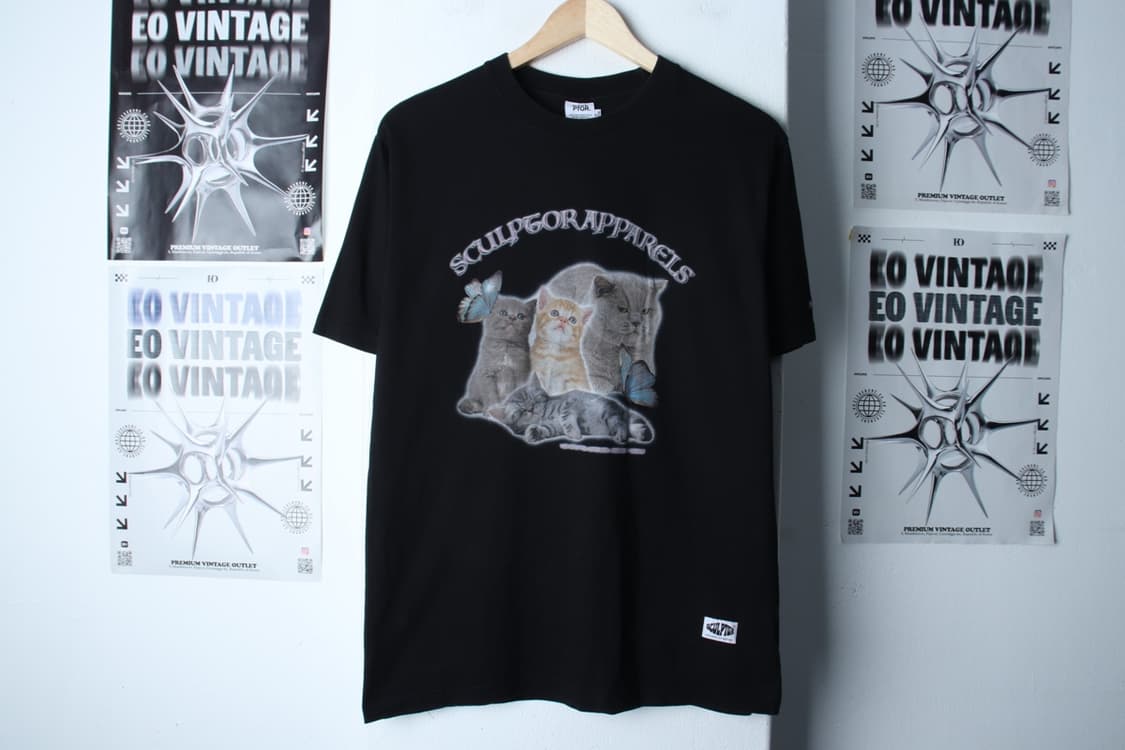 W(M-XL) 스컬프터 반팔 티셔츠 Y2K 고양이프린팅 블랙-H31190 상품이미지2