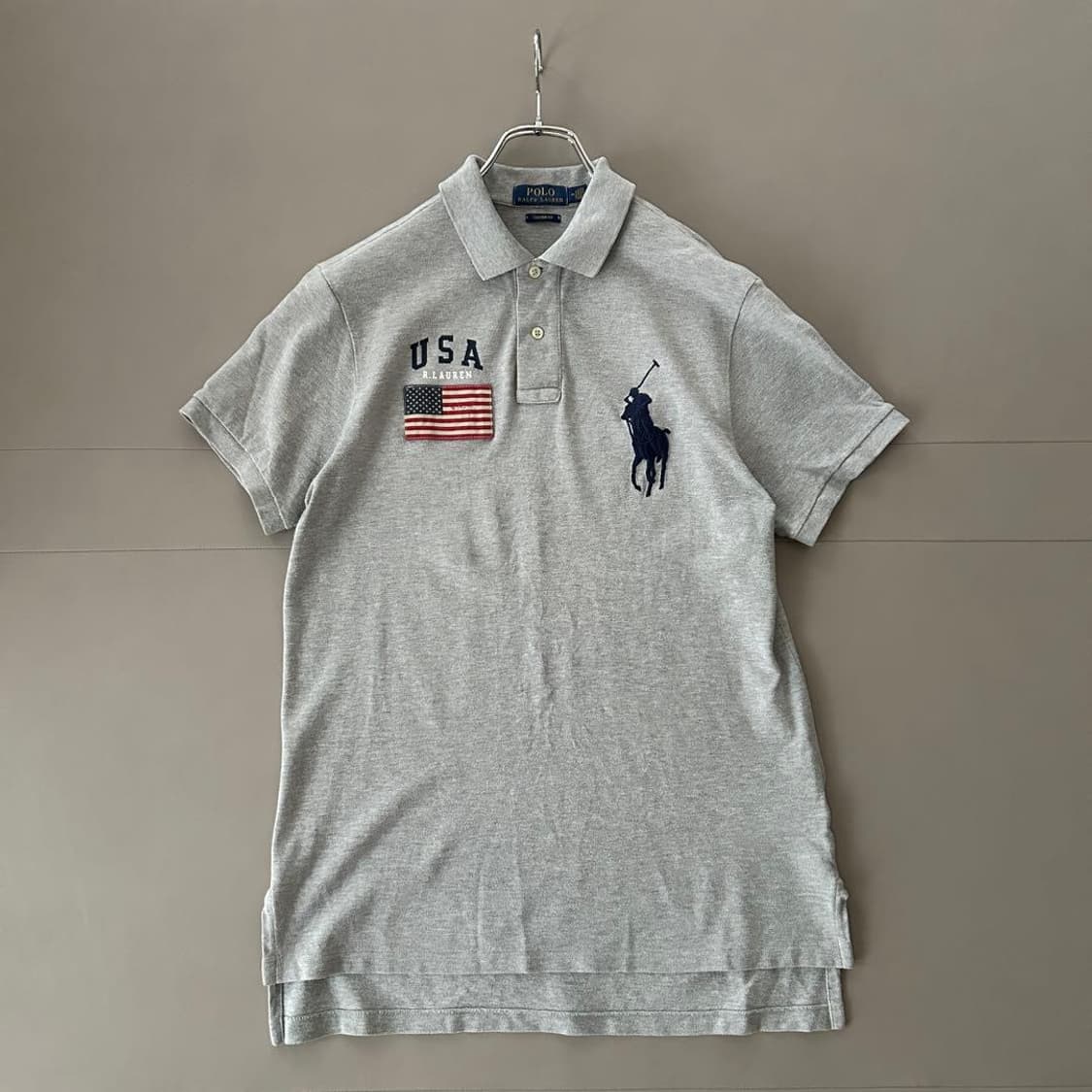폴로 랄프 로렌 빅포니 USA 성조기 패치 반팔 카라티 그레이 상품이미지1