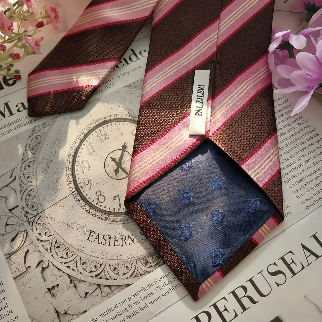 빨질레리 핑크브라운 실크 스트라이프 넥타이 9.1cm A+등급 K1414 상품이미지6