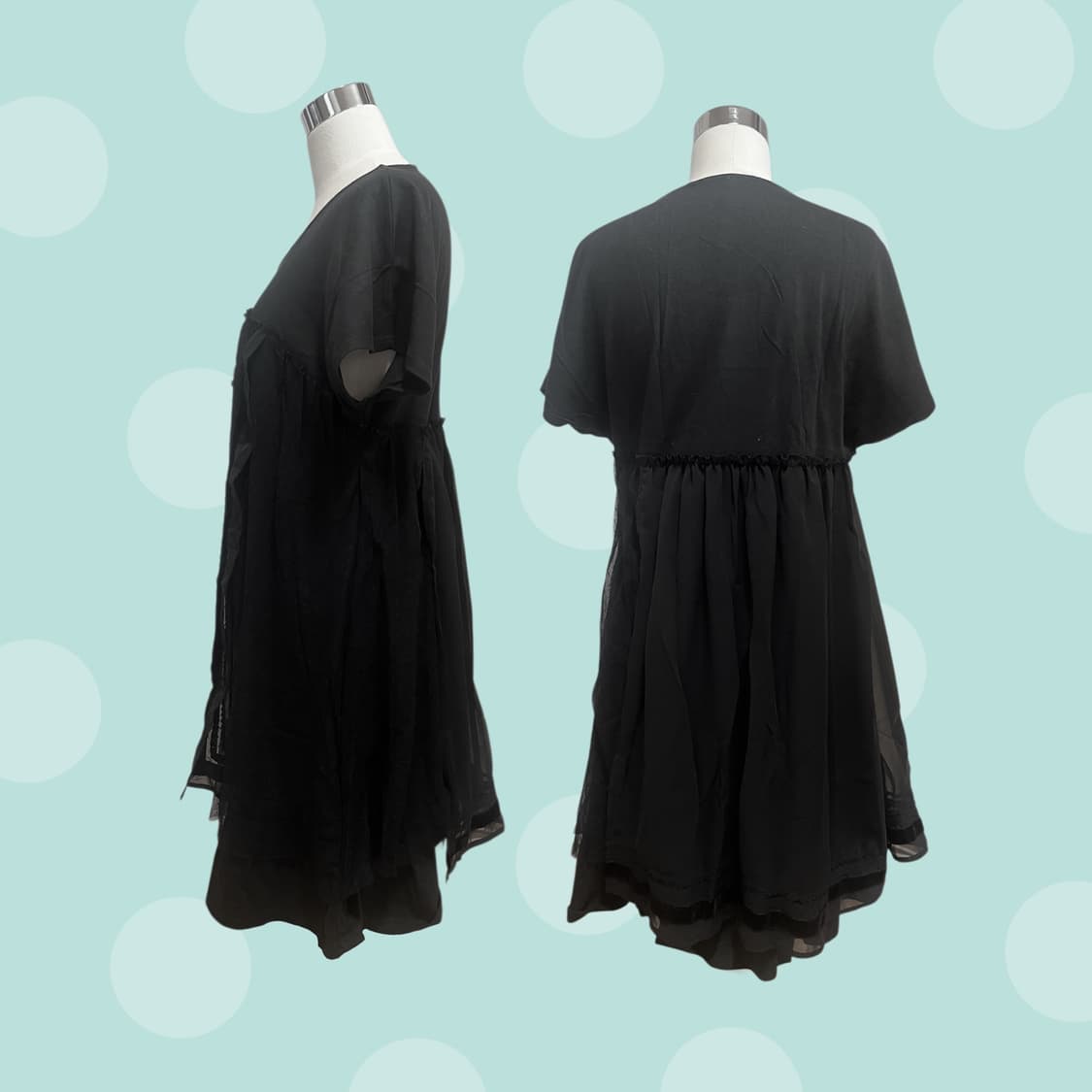 스나오 쿠와하라 블랙 쉬폰 땡땡이 원피스 상품이미지3