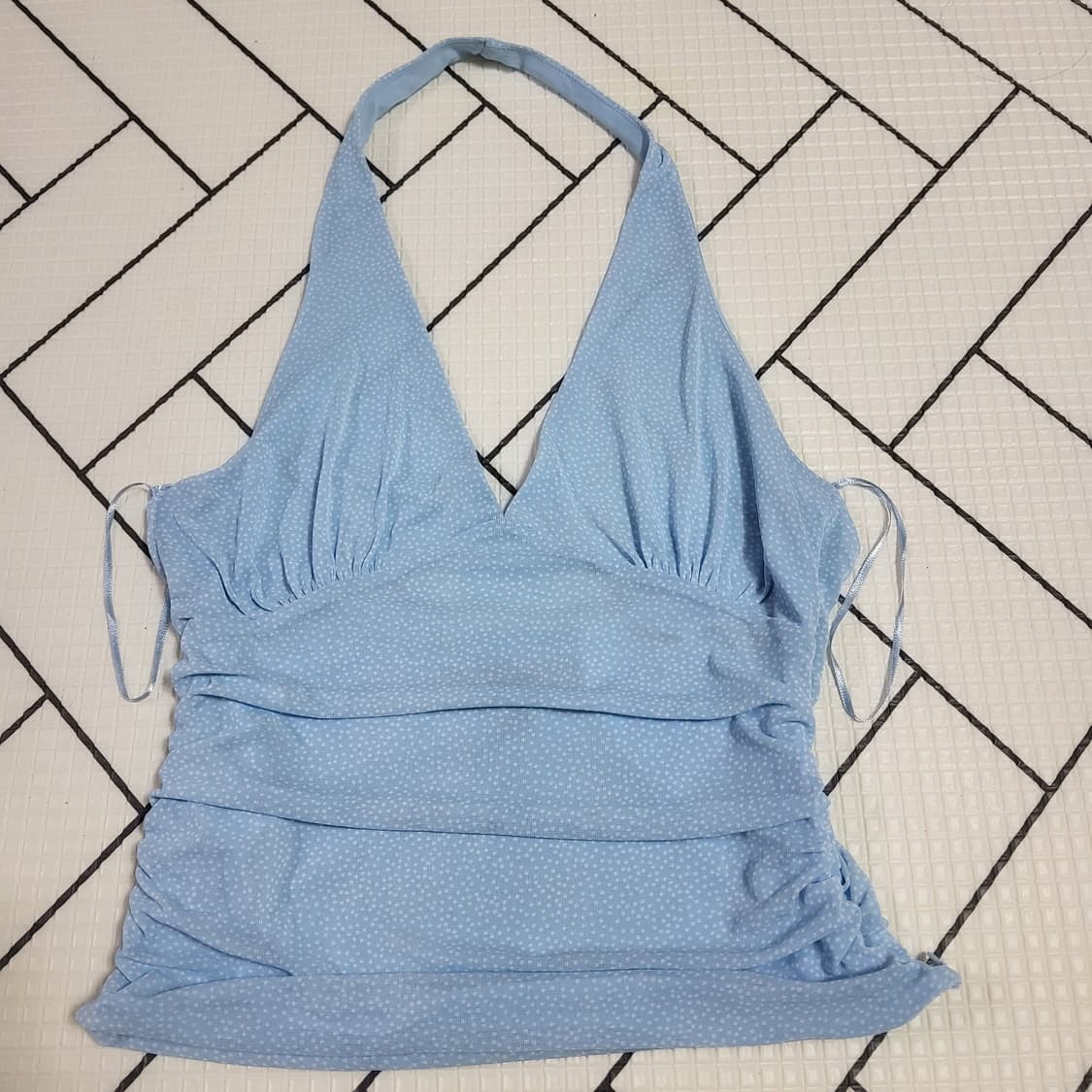새상품 자라 ZARA 홀터넥 폴카도트 나시 하늘색 M 넘이쁨 상품이미지5