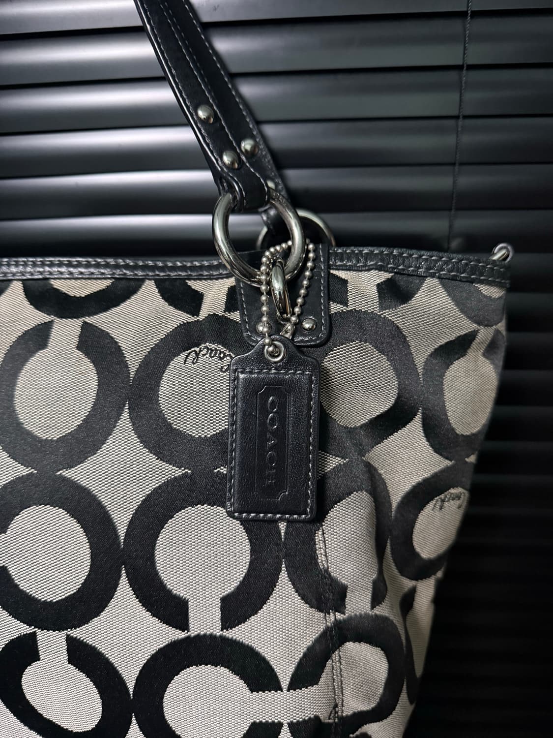 코치 블랙 캔버스 가죽 쇼퍼백 숄더백 토드백 가방 빈티지 명품 웨스턴 상품이미지4