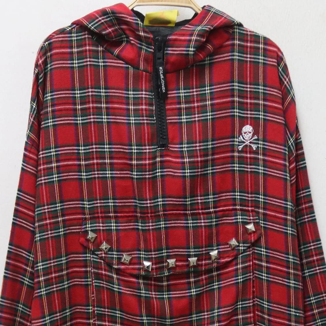 슈퍼러버즈 레드 체크 스컬 자수 롱 후드 60313 상품이미지5