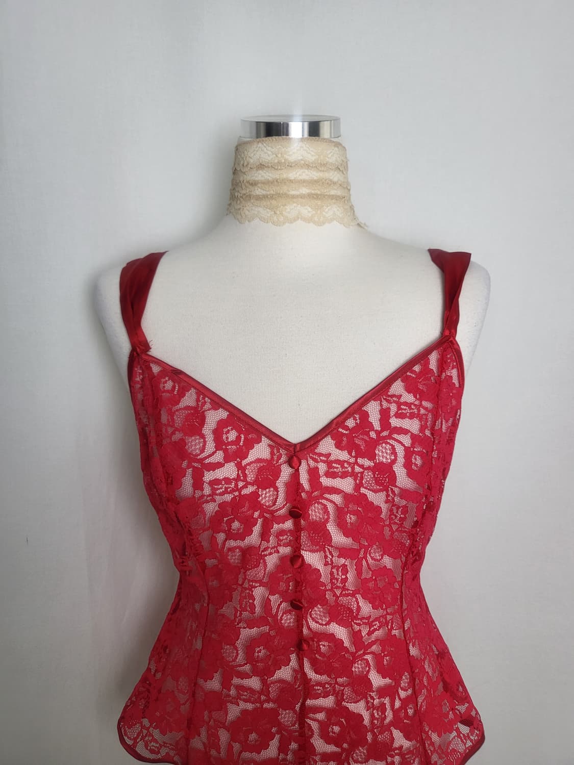 빈티지 레드 레이스 바디수트 상품이미지3