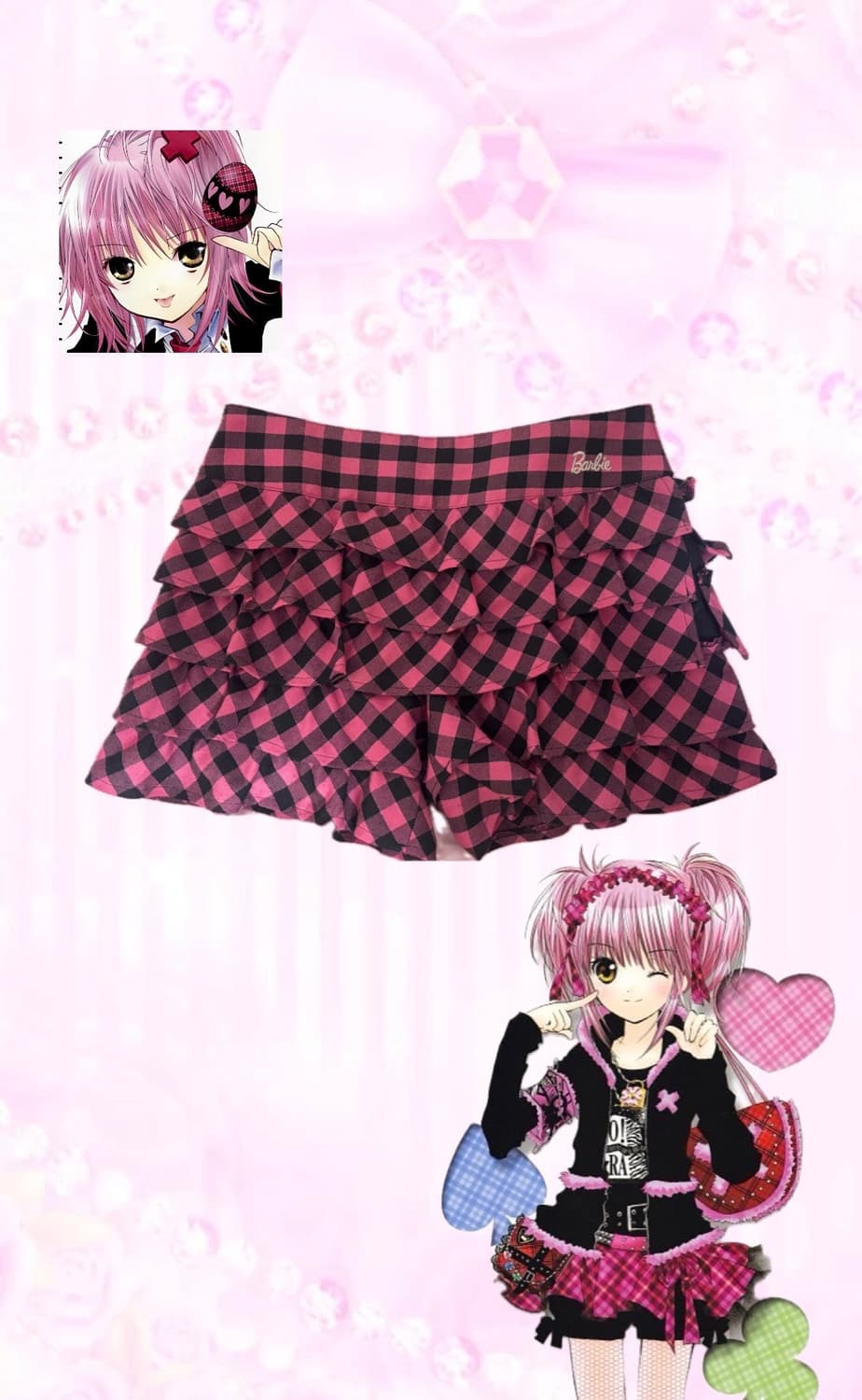 barbie 바비 캐캐체 핑크체크 큐롯 갸루 상품이미지1