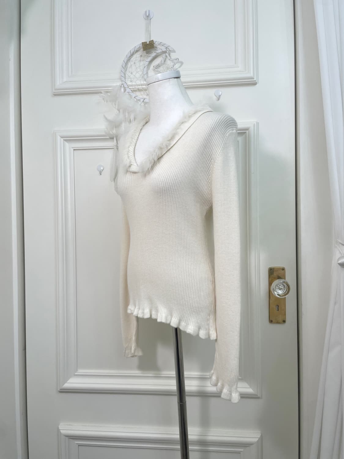 ivory ruffle point fur slim span knit to 상품이미지2