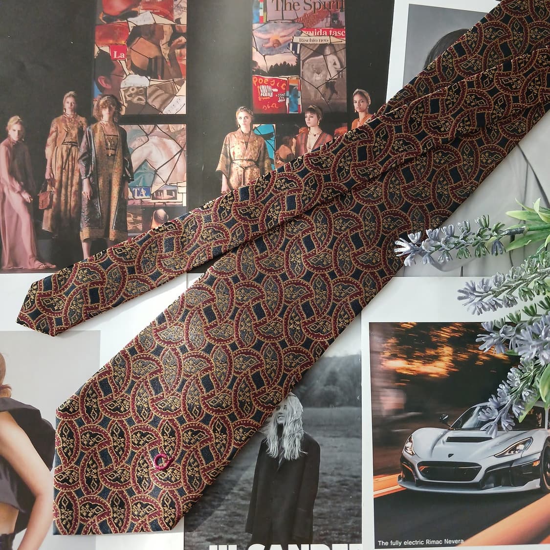 샤를주르당 실크 버건디 아트 패턴 넥타이 9cm A+~A등급 A19009 상품이미지3