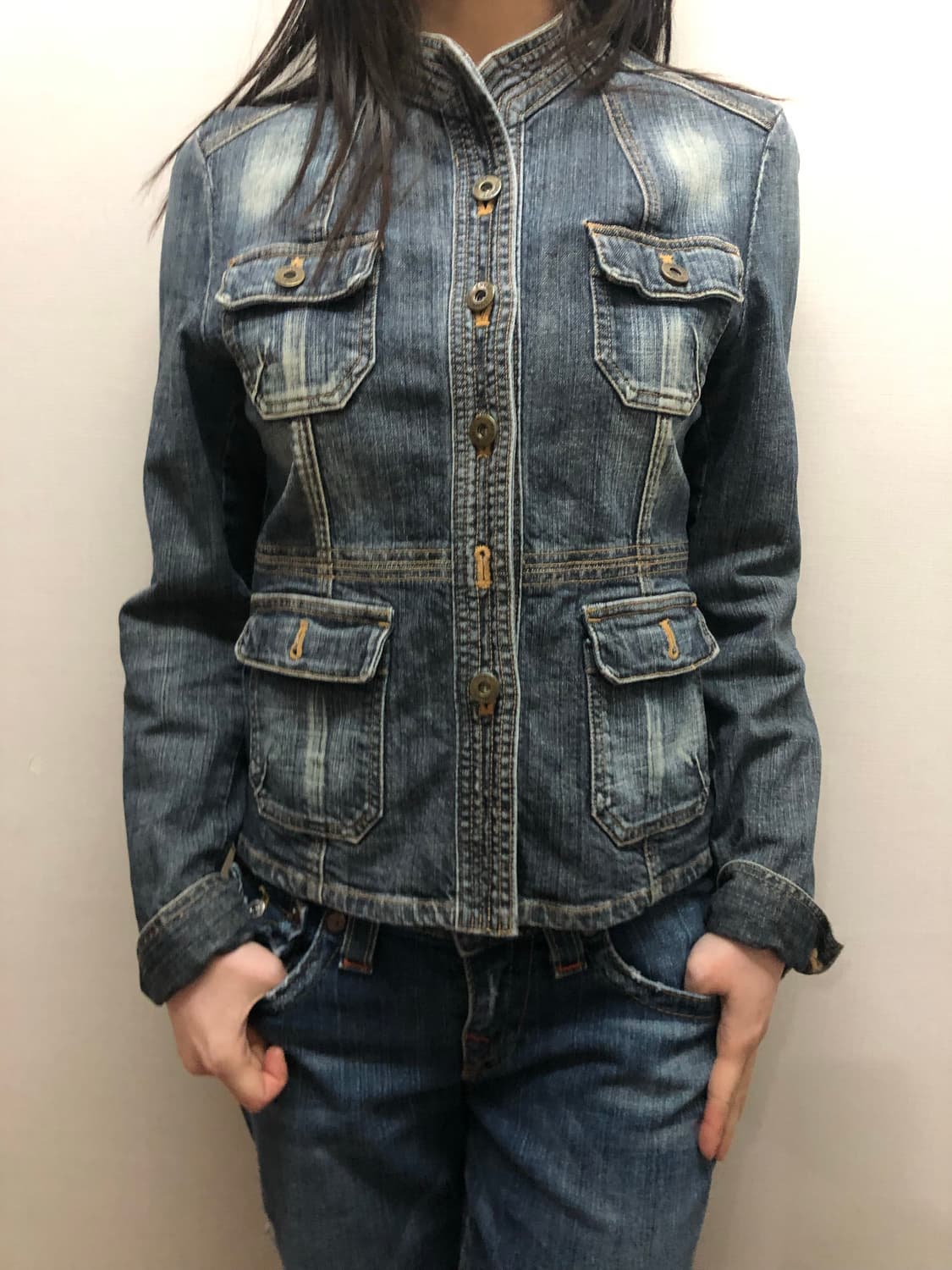 빈티지 톰보이 데님 포켓 워싱 자켓 상품이미지1