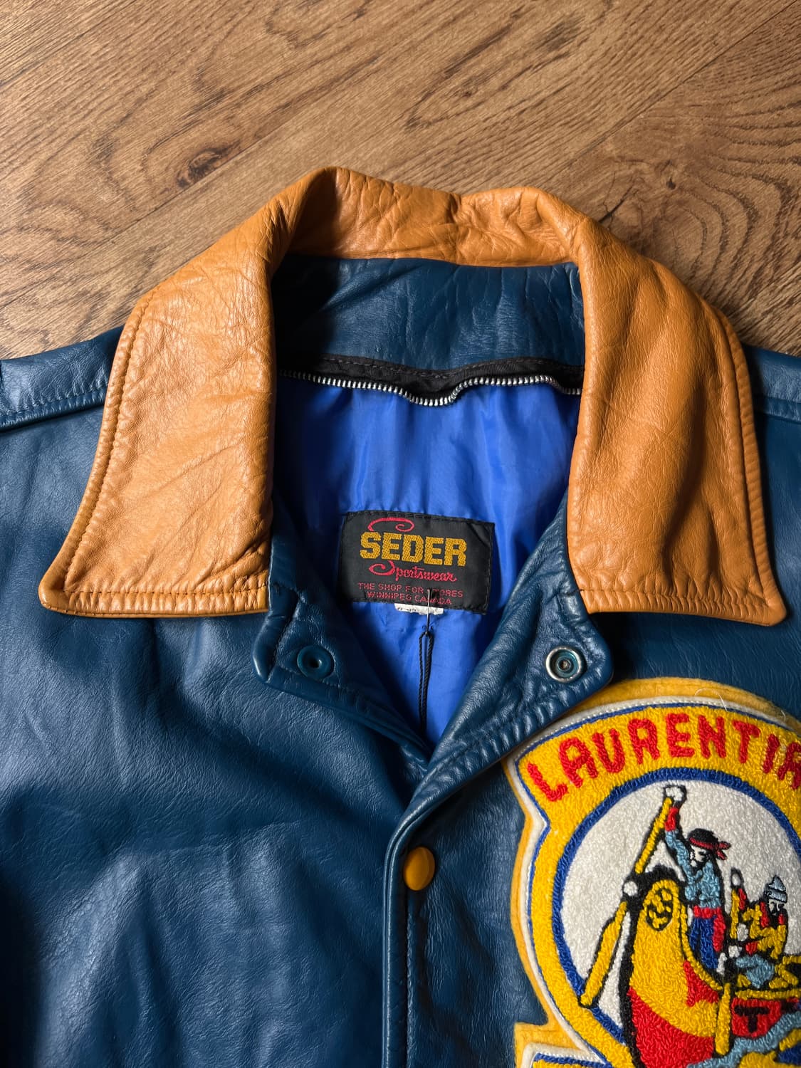 [M]90's USA 빈티지 블루 레더 하키 바시티 자켓 상품이미지2