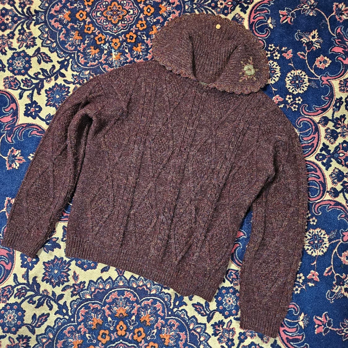 써스데이아일랜드 알파카 플라워 자수 스웨터 니트 S size 상품이미지1