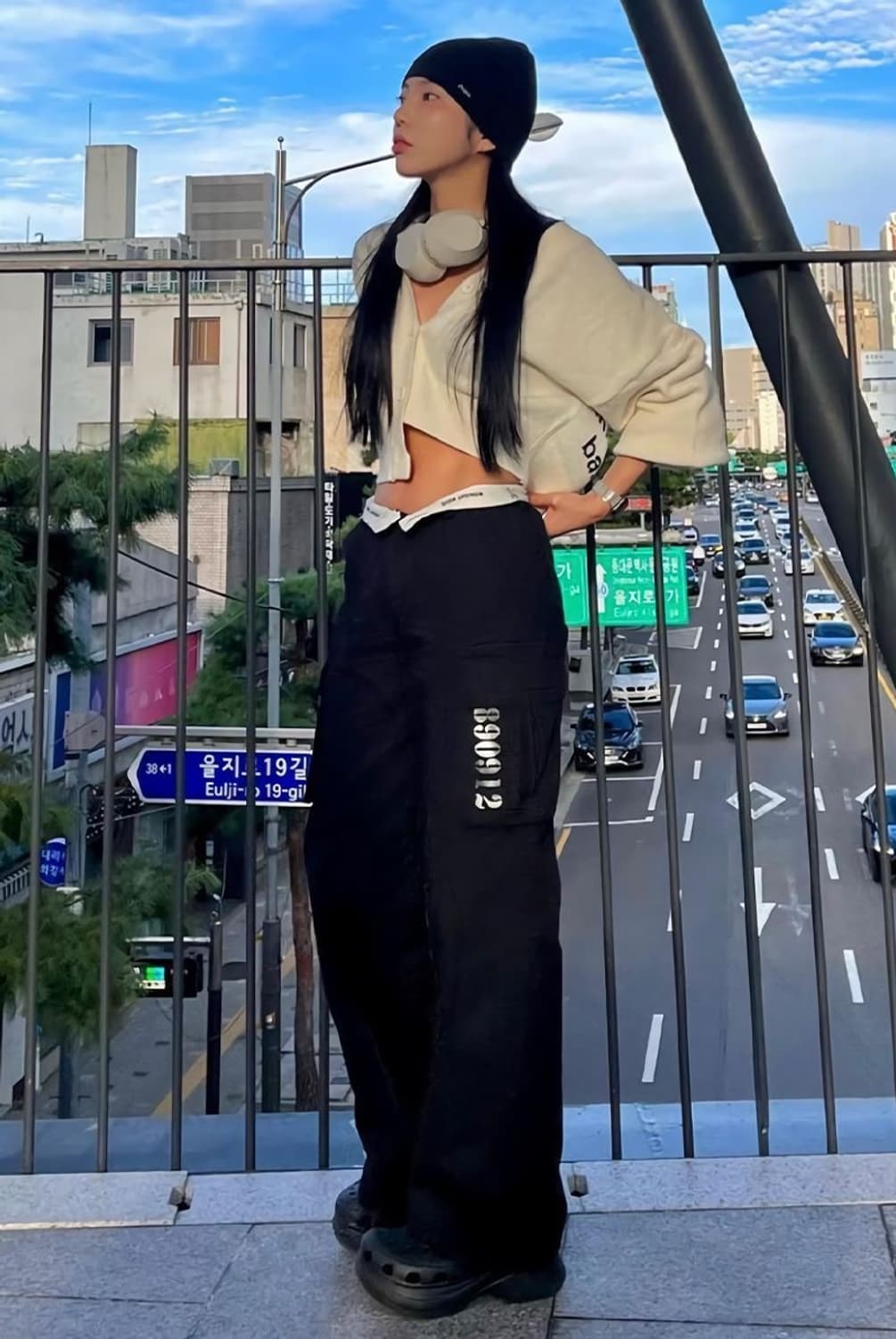 미드나잇무브 블랙 카고 페인팅 와이드 팬츠 S 새상품 상품이미지6