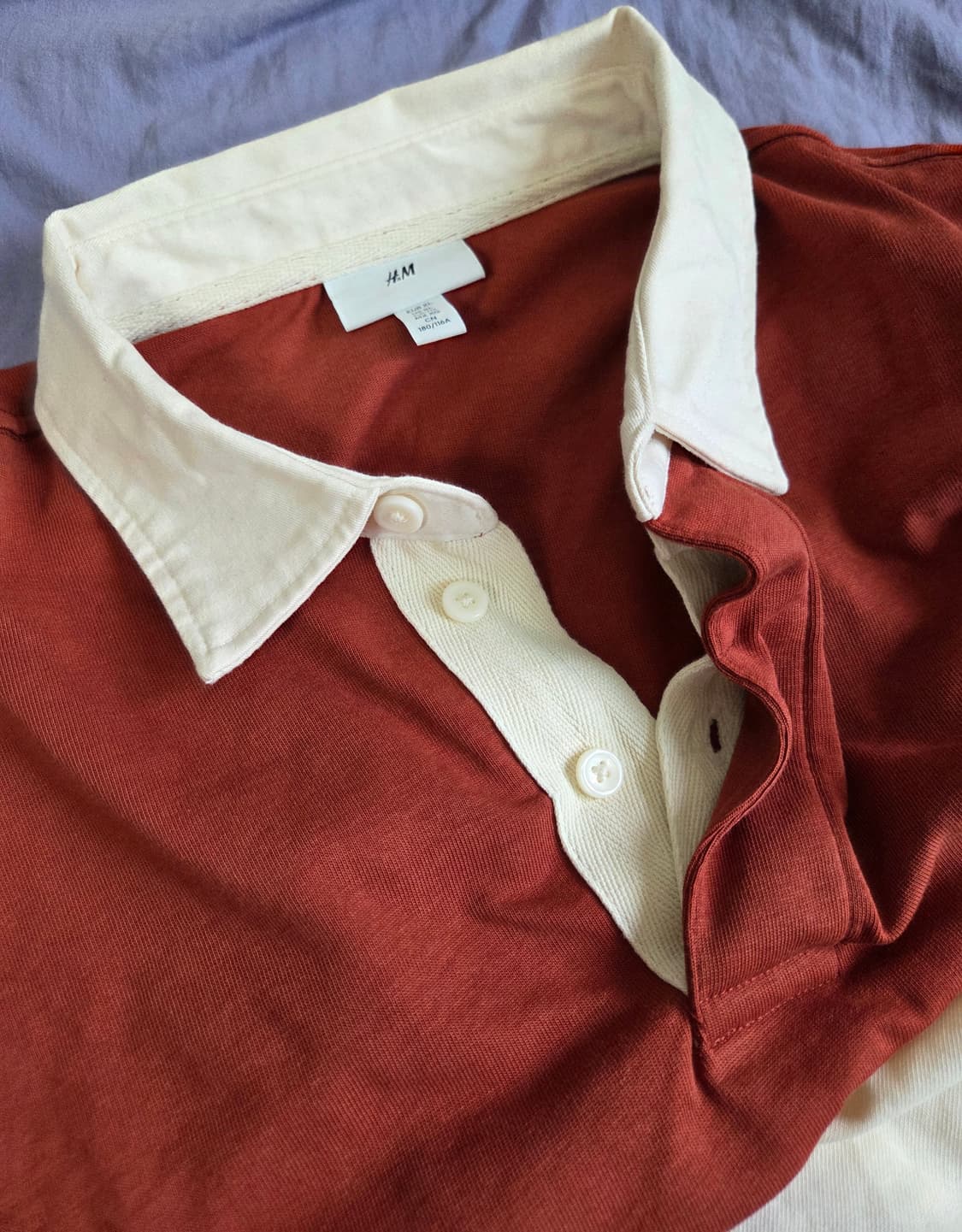 H&M 럭비 셔츠 긴팔 레드/아이보리 XL 상품이미지5