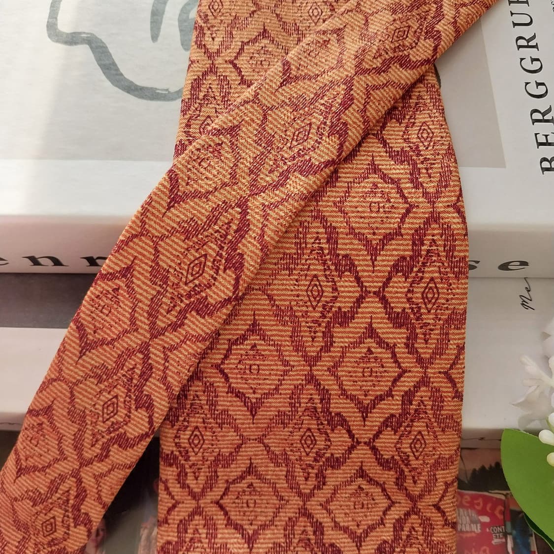 피에르 발망 실크 오렌지 기하 패턴 넥타이 9.5cm A+등급 K1670 상품이미지5