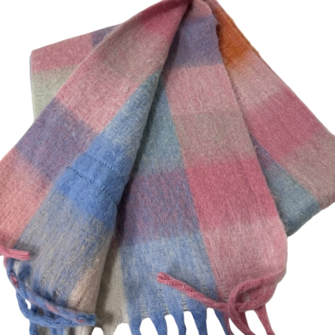 정품 아크네 스튜디오 모헤어 체크 핑크 라이트 블루 머플러 상품이미지2