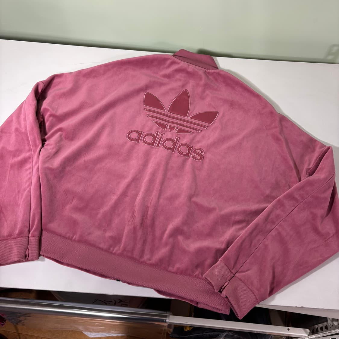우먼L 아디다스 분홍 벨벳 빅로고 트랙탑 져지 상품이미지1