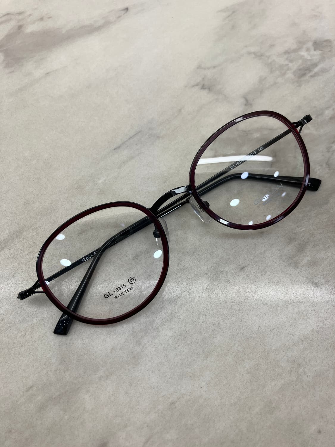 갤랑 GALLAN 블랙 와인 솔텍스 라운드 메탈테 안경 상품이미지1