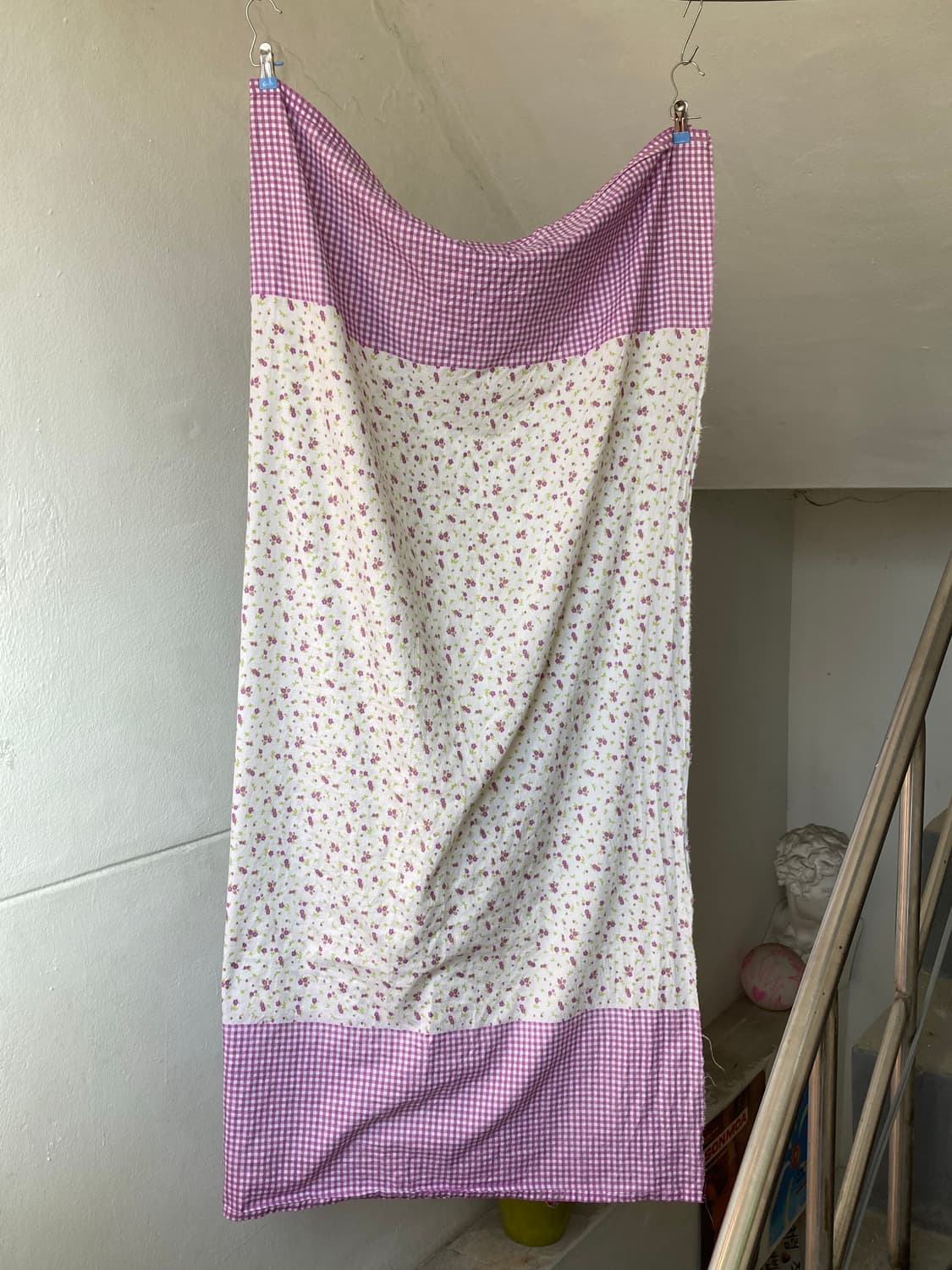 빈티지 플라워 체크 퍼플 패브릭 상품이미지1