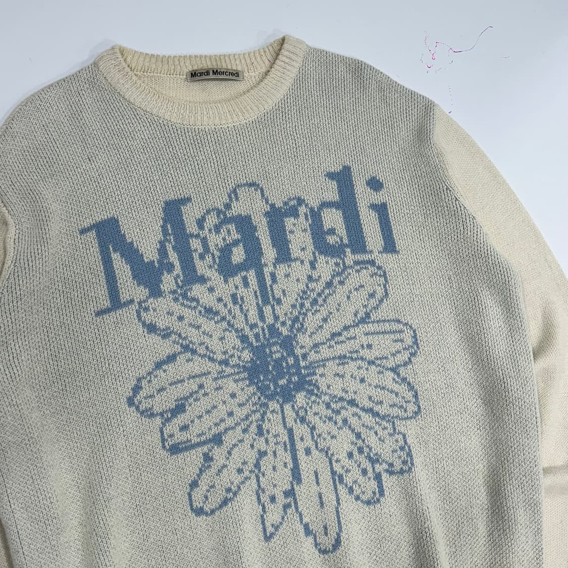 Mardi Mercredi 마르디메크르디 스카이블루 로고 아이보리 니트  상품이미지4
