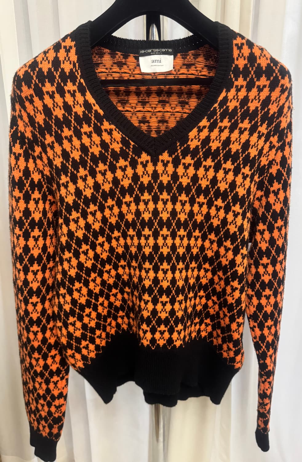 AMI 아미 아가일 니트 (블랙/오렌지) 상품이미지3