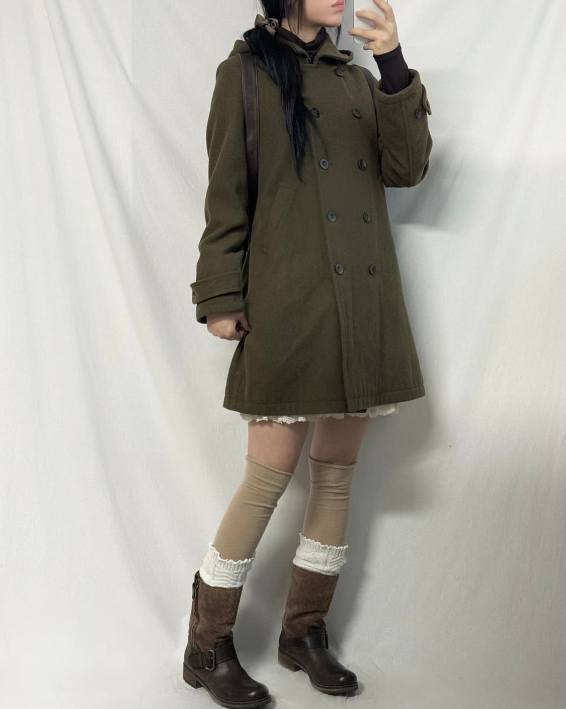 울 혼방 더블 버튼 후디드 코트 상품이미지2