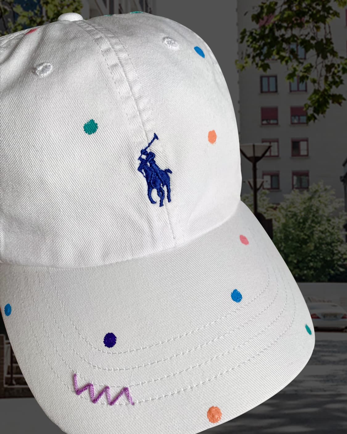 폴로 화이트 페인팅 자수 빈티지 볼캡 모자 상품이미지5
