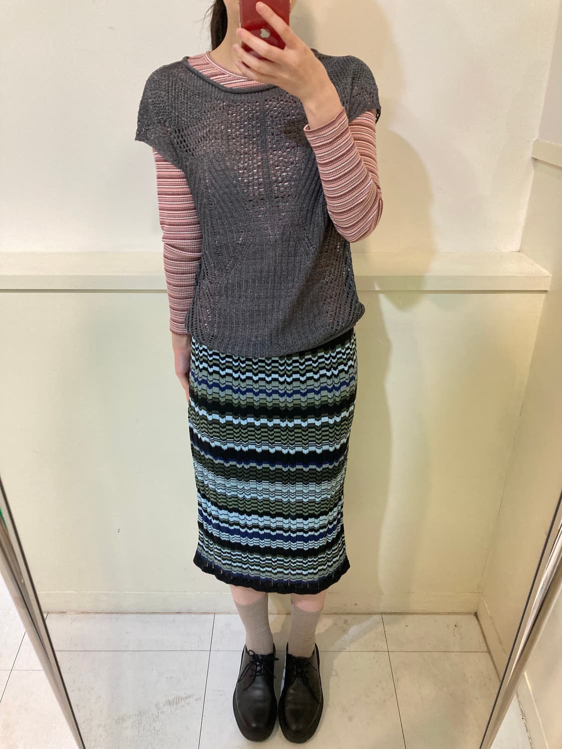 울 케이블 레이어드 니트 미디 스커트 상품이미지8