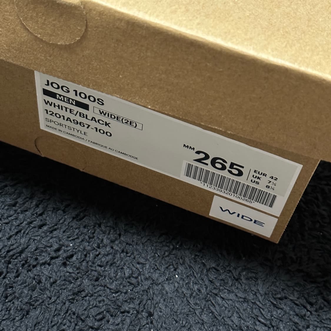 아식스 조그100s 화이트 블랙265 새상품 상품이미지2